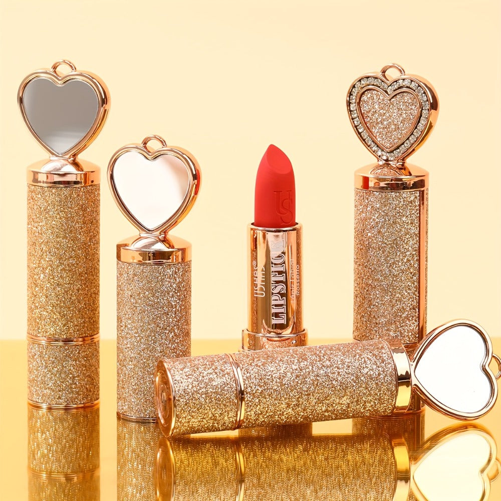 Matte Lipstick Heart-Shaped Design USHAS 24H Long-Lasting Velvet Lip Color Transfer-Resistant Buildable Coverage Highly Pigmented Smooth Application All-Day Wear Multi-Color Options