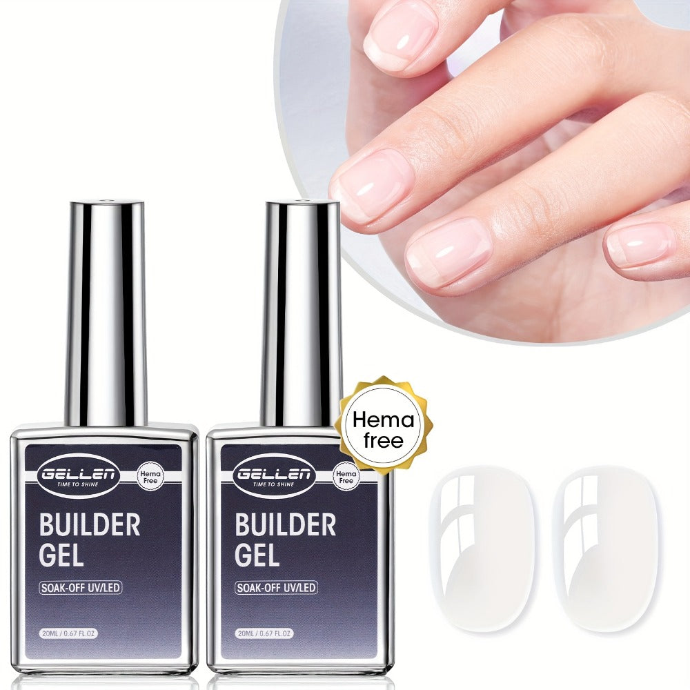 Gellen Clear 5-In-1 Hema-Free Builder Gel for Nails, 0.68oz for Nail Strengthener in a Bottle, for Nail Extension Hard Gel, Soak Off Long-Lasting Light, Base Coat Top Coat Needed