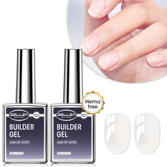 Builder Gel for Nails 5-in-1 Clear HEMA-Free — Nail Extension Hard Gel Strengthener Apex Construction Art Sealing & Repair Soak-Off UV LED 28+ Days Wear 1.35oz 2pcs Long-Lasting Salon & Home