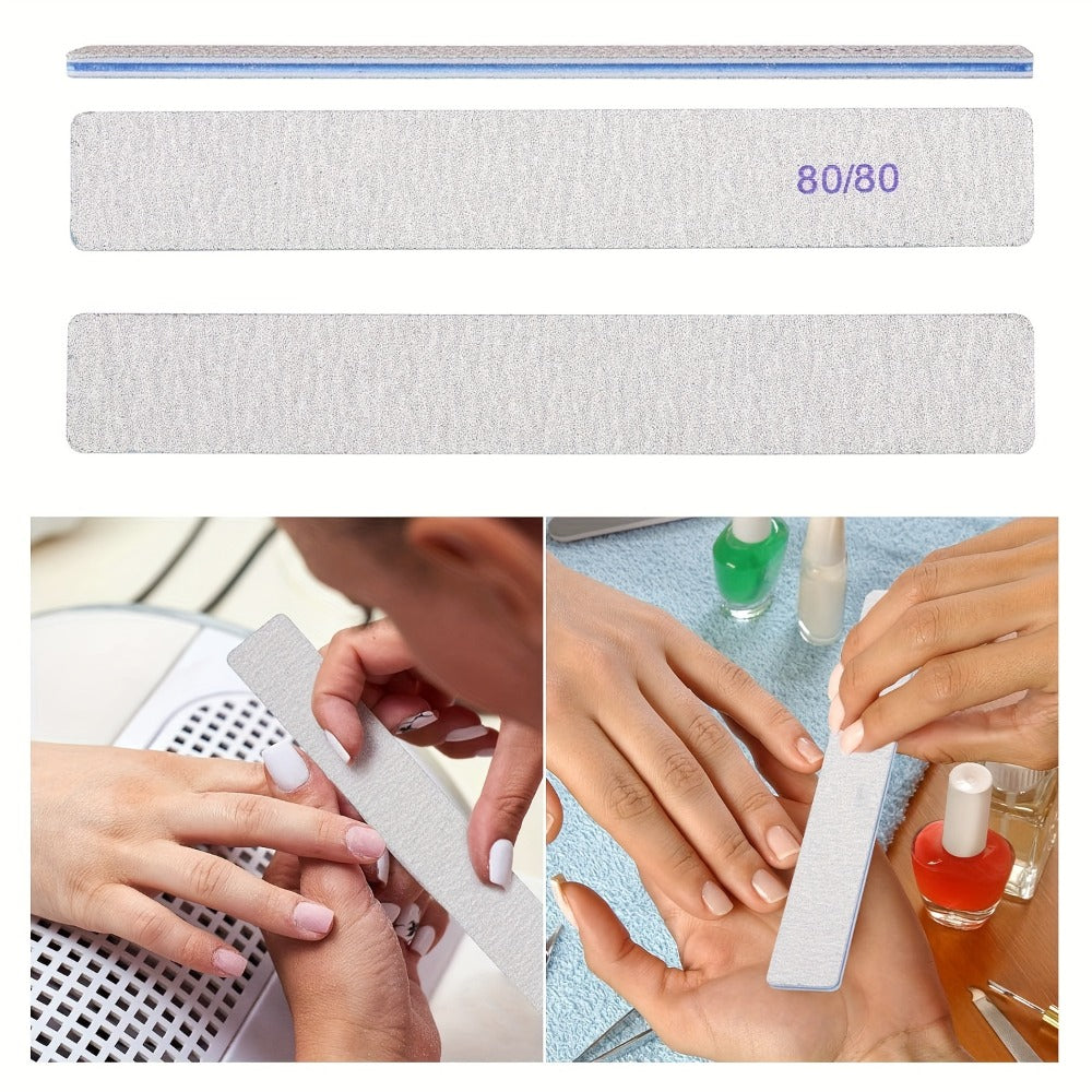 50pcs 100/100 (80/80, 100/180 Optional) Grit Nail Files Acrylic Nails Emery Boards File Professional Nail Art Tools For Home, Salon, Strong, Double Sided