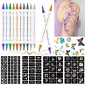 10pcs Double-ended Tattoo Pen Set + 114 Templates + Butterfly Temporary Tattoo Sticker Set Of Waterproof And Sweat-resistant Long-lasting DIY Design Tools, Easy to Remove And Washable Body Painting, The Ideal Choice for Party And Festival Gifts