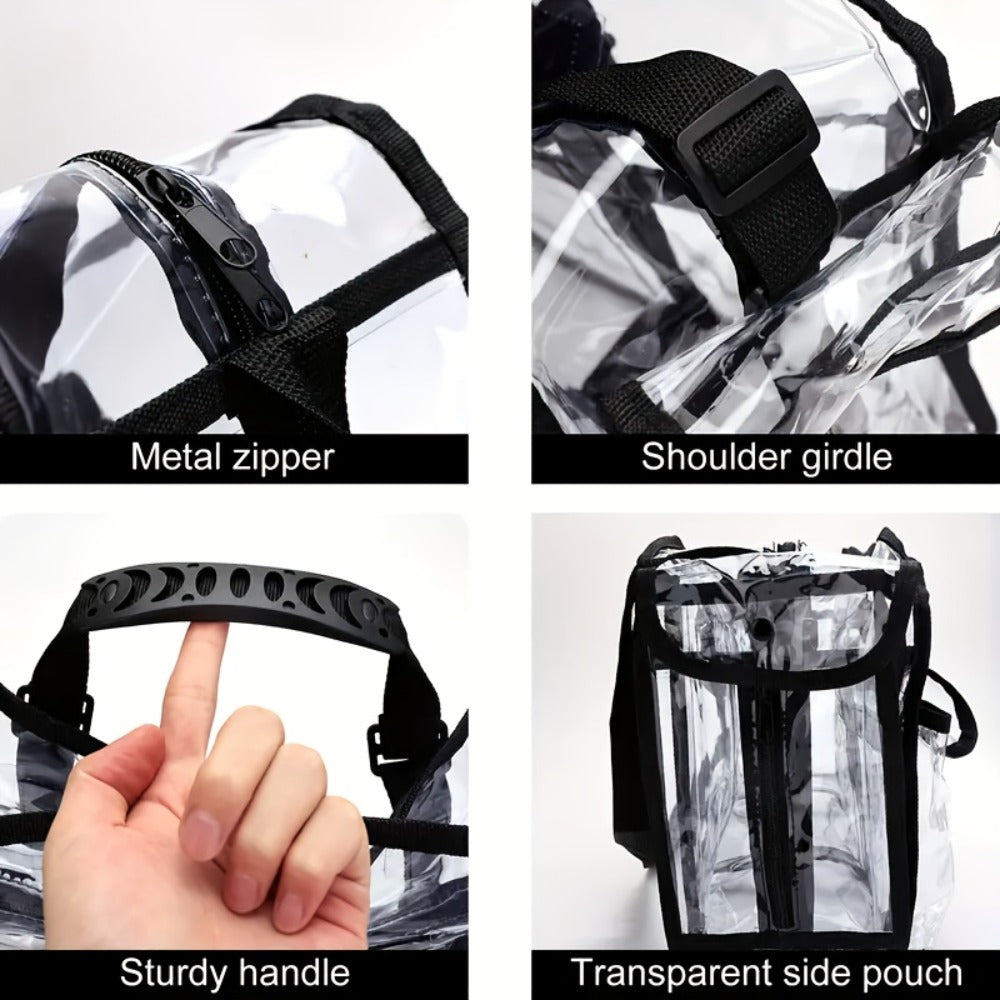A Set of Extra-Large Professional Transparent PVC Bag, Ideal for Both Men And Women, Featuring Ample Storage Space, a Travel Design, Three External Pockets, And Adjustable Shoulder Straps