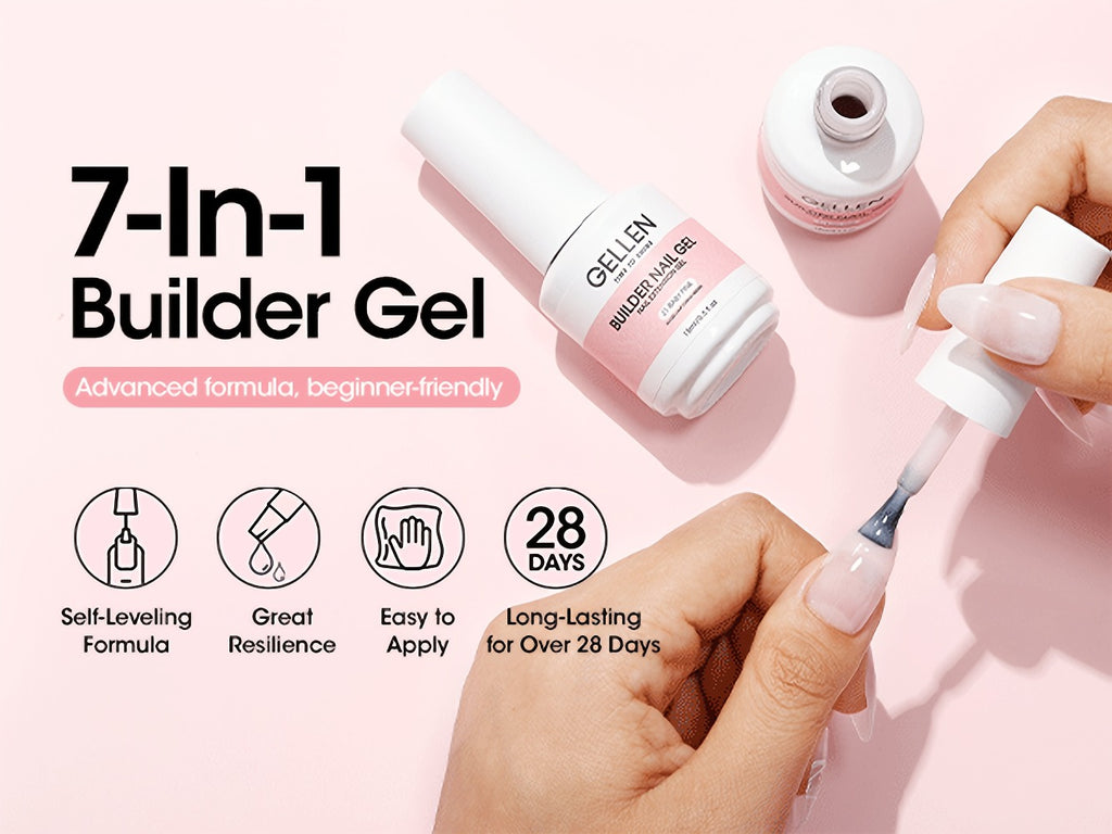 Gellen Builder for Nail Gel, 7-In-1 Clear Gel Builder for Nail Thickening 2pcs, LED for Nail Lamp Cured Hard Gel for Nail Strengthener Extension Gel Base Rhinestone for Nail Glue Gel Soak Off Gel Builder Base for Nail Art, 15Ml 0.51Fl Oz