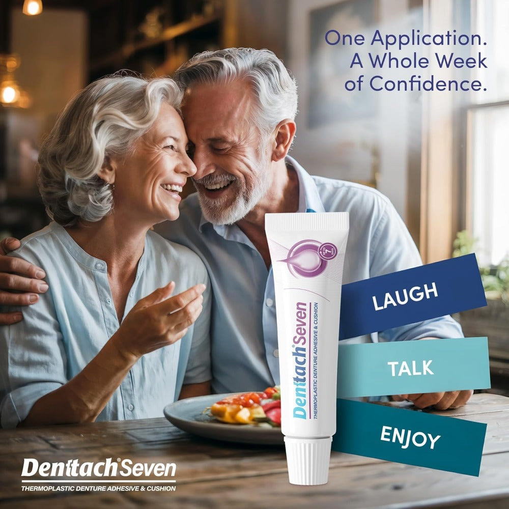 Denttach Denture Adhesive, Thermoplastic Cushion, Soft Reliner for Upper and Lower Dentures, Comfortable Cushioning Grip, Secure Denture Grip for Up to 7 Days, Non Glue, Zinc Free