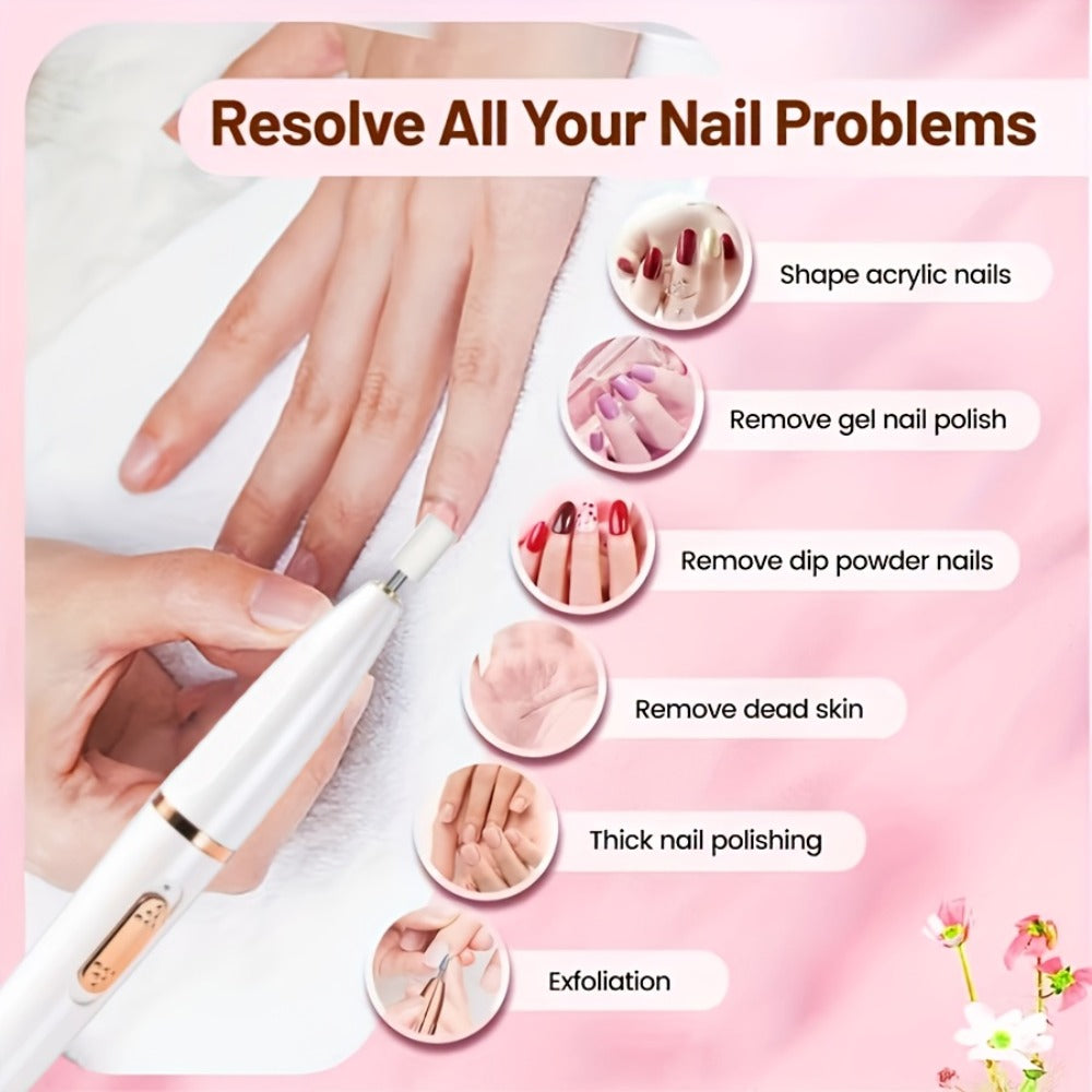 Portable Electric Nail Grinder, Acrylic Nail Set, Professional Nail Polish Kit with Variable Speed Electric Nail File Tool Suitable for Gel Nails, Includes 11 Interchangeable Heads for Pedicure Polishing And Removal