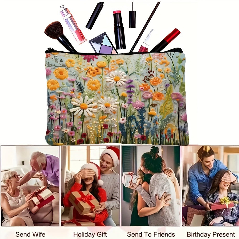 Set of 4 Versatile Makeup Bags Featuring a Daisy Floral Design, These Durable And Foldable Travel Bags Come with Zipper Closures, Making Them Perfect Gifts for Women, Sisters, Girls, Nieces, And Girlfriends for Birthdays Or Christmas