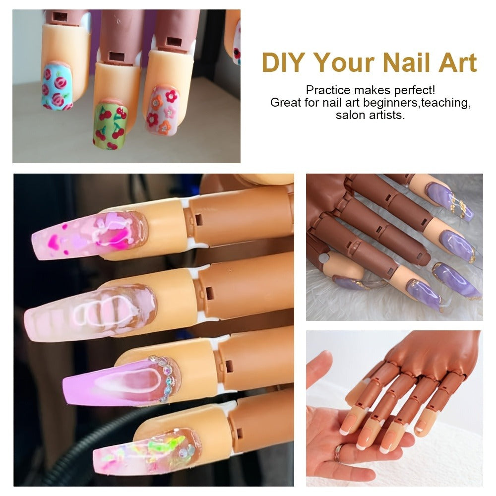 Premium Advanced Set, Practice Hand for Acrylic Nails, Flexible Nail Practice Hand Kit with 200pcs Replacement Nail Pads, Nail Clippers, Nail Brushing, Nail Files, Professional Manicure Training Tools for Beginners & Nail Salons