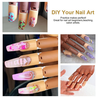 Nail Practice Hand Kit for Acrylic Nails Flexible Training Hand with 200pcs Replacement Nail Pads Nail Clippers Files and Brush Professional Manicure Training Tools for Beginners and Nail Salons