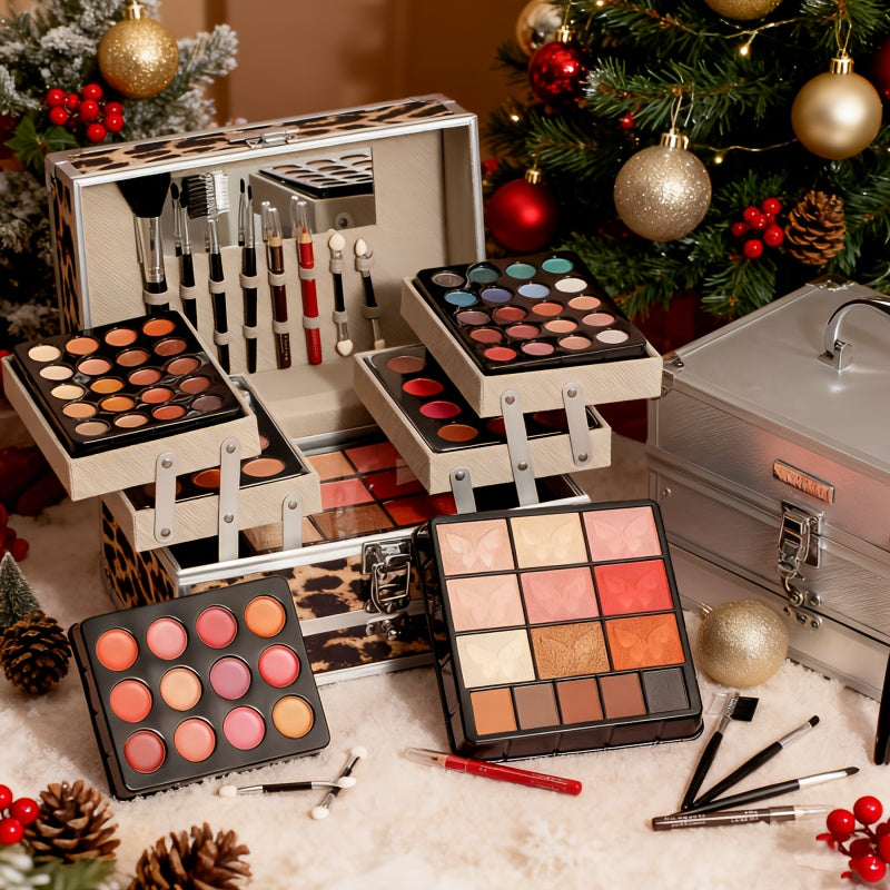 Silvery Multi-functional Makeup Kit, Premium Gift Box With Makeup Tools, Mirror, Lipstick, Eyeshadow, Blush, Portable & Long-Lasting In Multiple Shades, Suitable For Beginners, Teenagers, Perfect Gift For Valentine'S Day/Carnival/Back To School