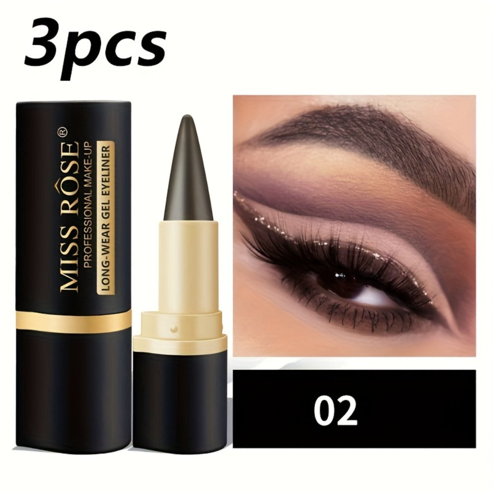 Matte Eyeliner Gel Pencil 3pcs Black Waterproof Long-Lasting Smudge-Proof Creamy Single Tip Eye Liner Sweat-Resistant Gentle Skin Professional Eye Makeup Women