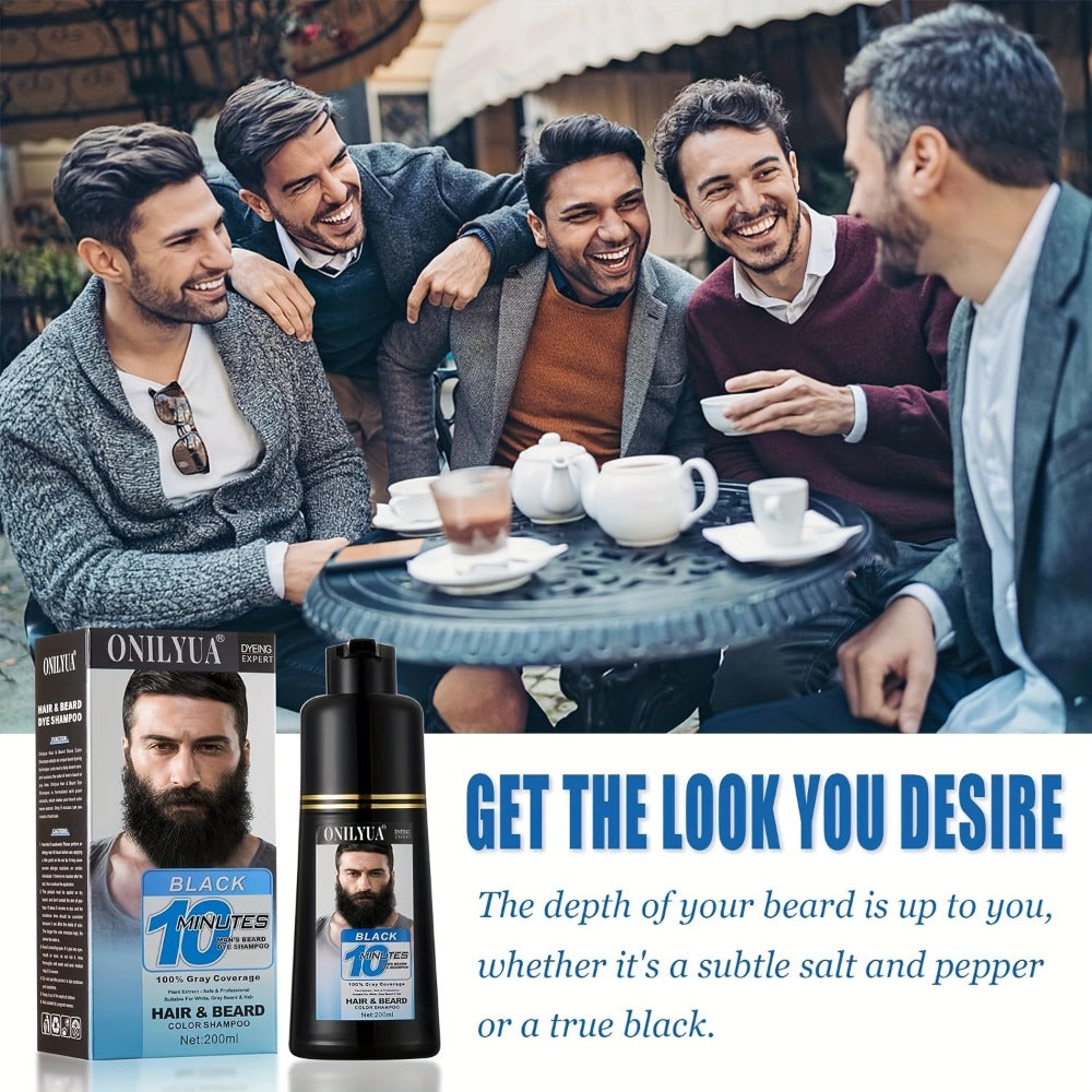 Beard Dye Shampoo for Men 2-in-1 Hair & Beard Color Grey Coverage in 5-20 Minutes - Argan Oil No-Mix Long-Lasting Natural Color Formula 6.76 oz for Beard Mustache Goatee