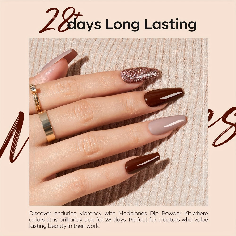 Beginner'S Dip Powder Nail Kit Featuring Four Colors: Pink, Brown, And Beige, Complete with Dipping Powder Liquids