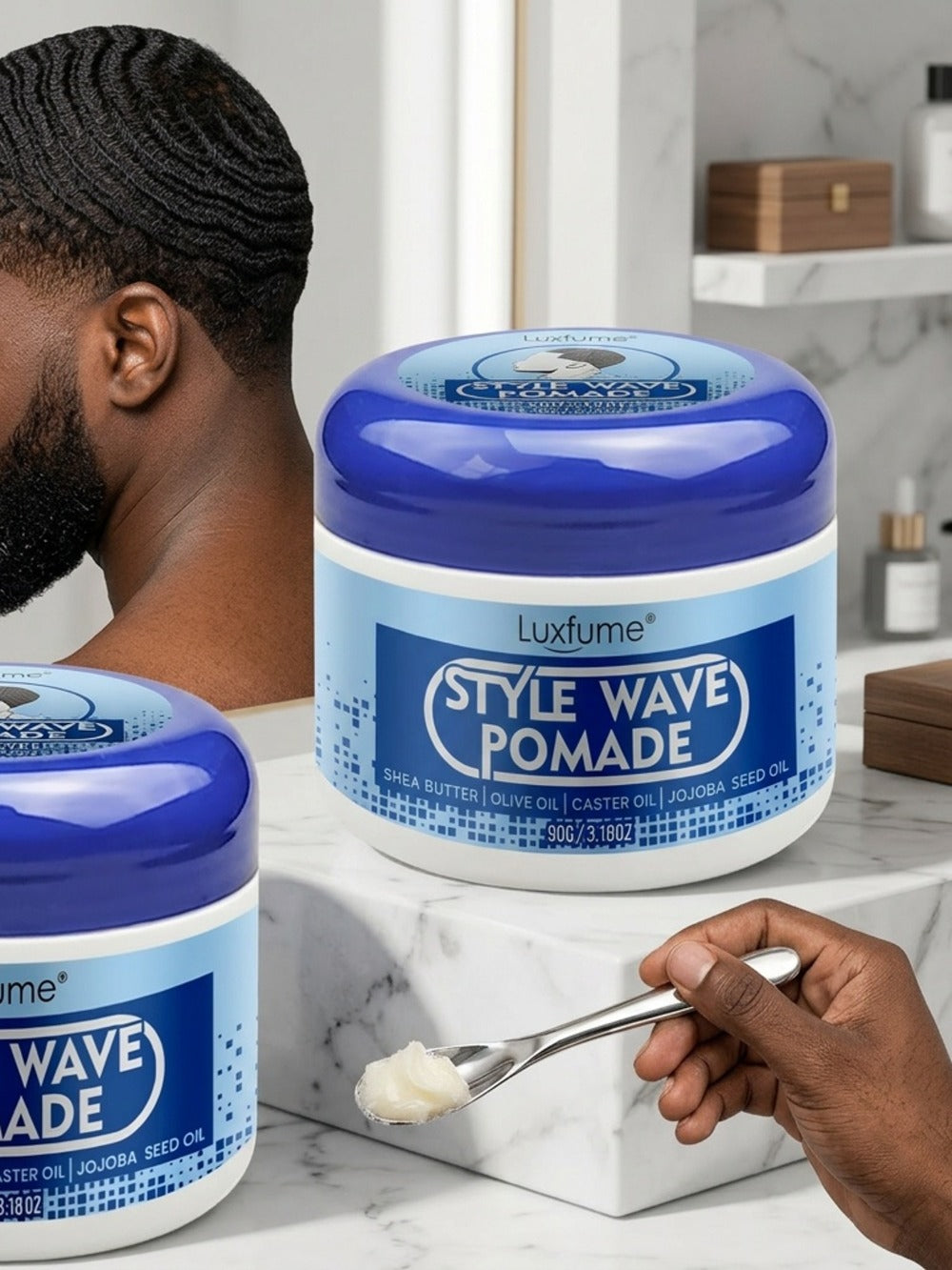 Wave Pomade 2-Pack Strong Hold & No Grease - Easy Water Rinse, Perfect for Creating & Reinforcing 360 Waves, Men Hair Styling Cream, 2pcs