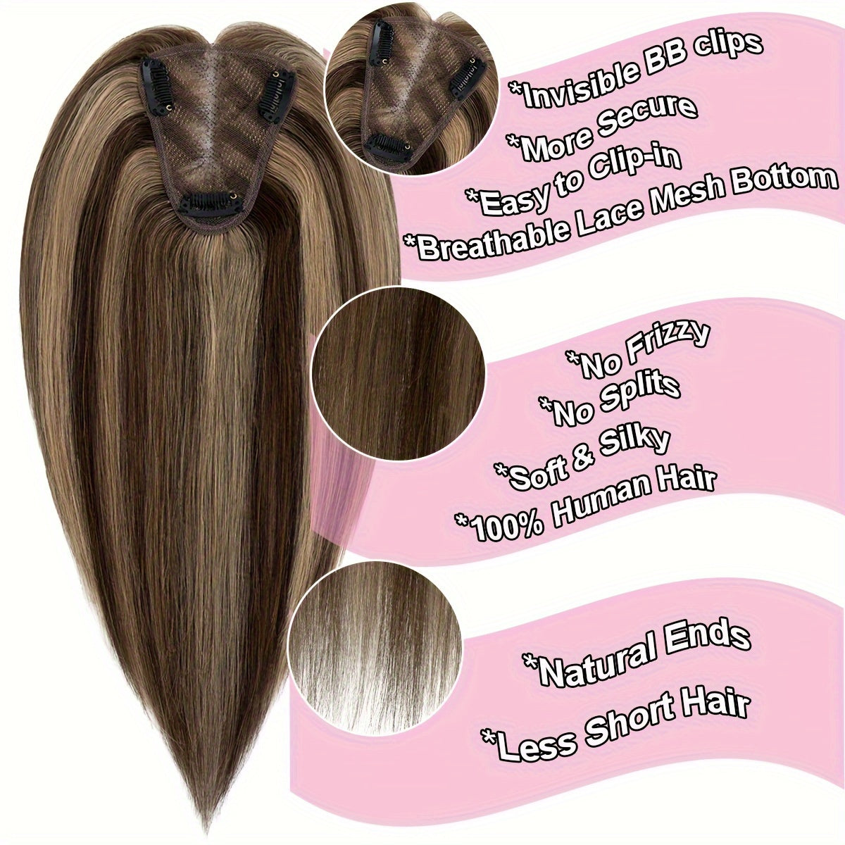 3.15*3.94inch Lace Base Hair Toppers for Women Clip In Real Human Hair Toppers Hair Pieces for Women with Thinning Hair Human Hair Toppers Without Bangs Clip In Hair Extensions Highlight Blonde Hair Topper