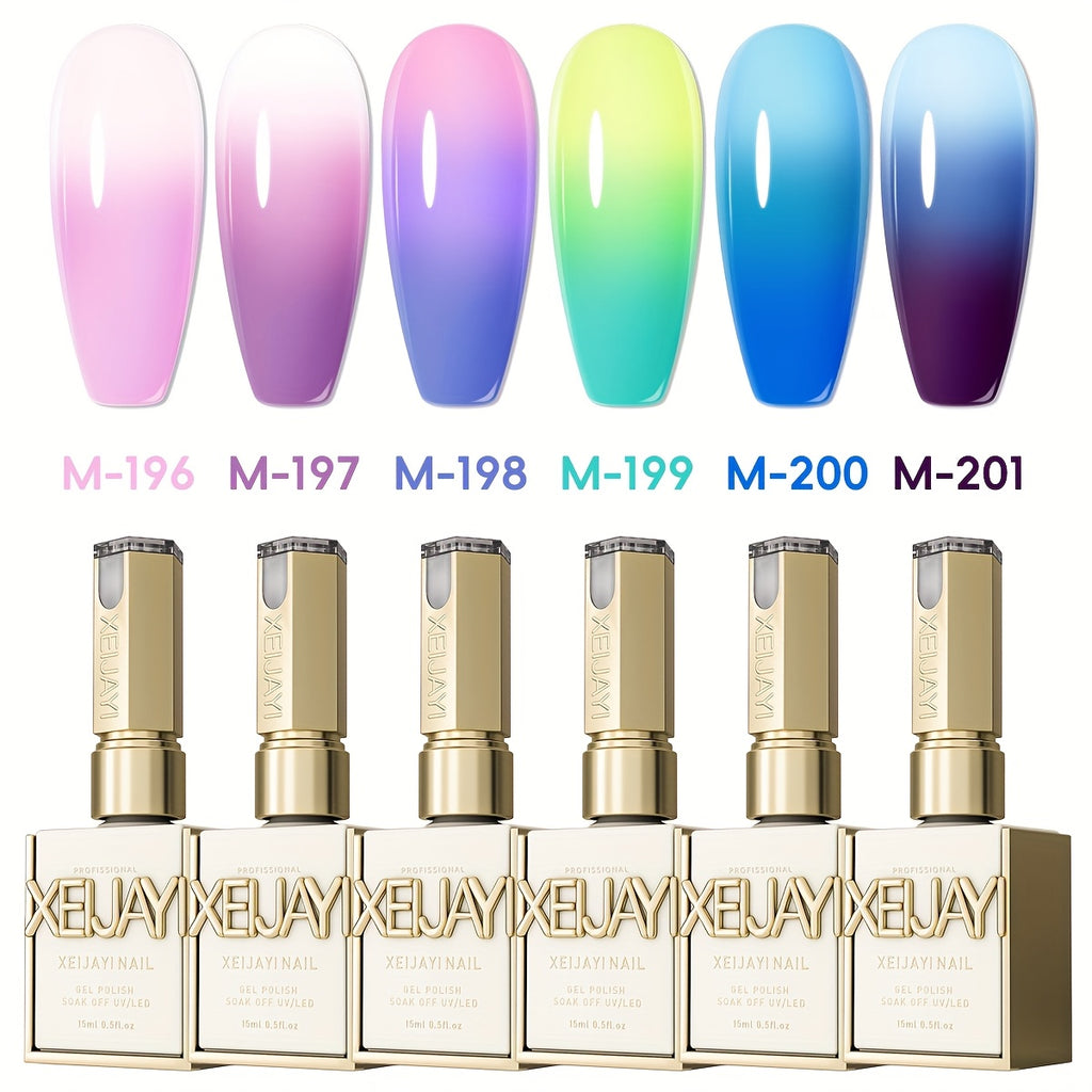 XEIJAYI Frame Bottle Temperature-Responsive Gel 6pcs-- Spring And Summer New Nail Art Series 6pcs Set, Glittery Heat Gel Nail Gel with Color-Changing Nails Salon Design Colorful Shiny Glossy Fashion LED Nail Art for DIY Manicure