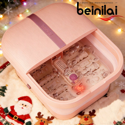 Foot Bath Spa Massager Collapsible with Heat Bubbles Massage Rollers LED Light Pedicure Foot Soak Tub Foldable Foot Scrubber for Home Use Gift for Women