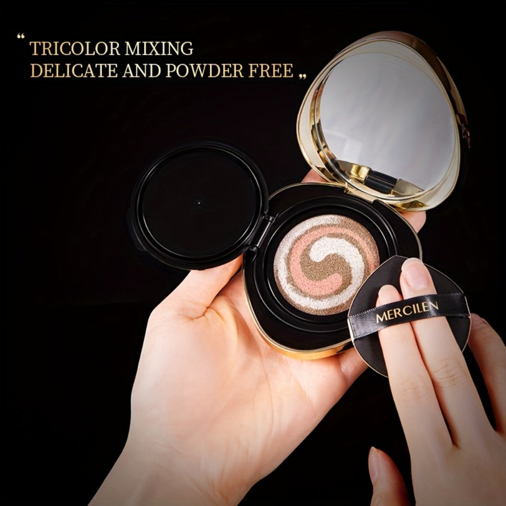 BB Cream Air Cushion Foundation Moisturizing Medium Coverage Natural Finish Plant Squalane Glycerin Tri-Color Nourishing for All Skin Tones
