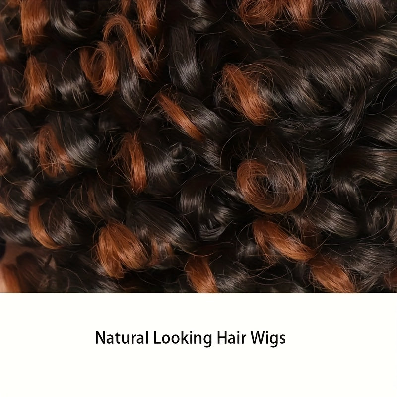 Short Afro Wig with Bangs for 14'' - Kinky Curly Synthetic Hair Wig Suitable for African, Ombre 2-Tone Black/Brown Highlights, Natural Volume & Daily Wear Hair Replacement Wigs