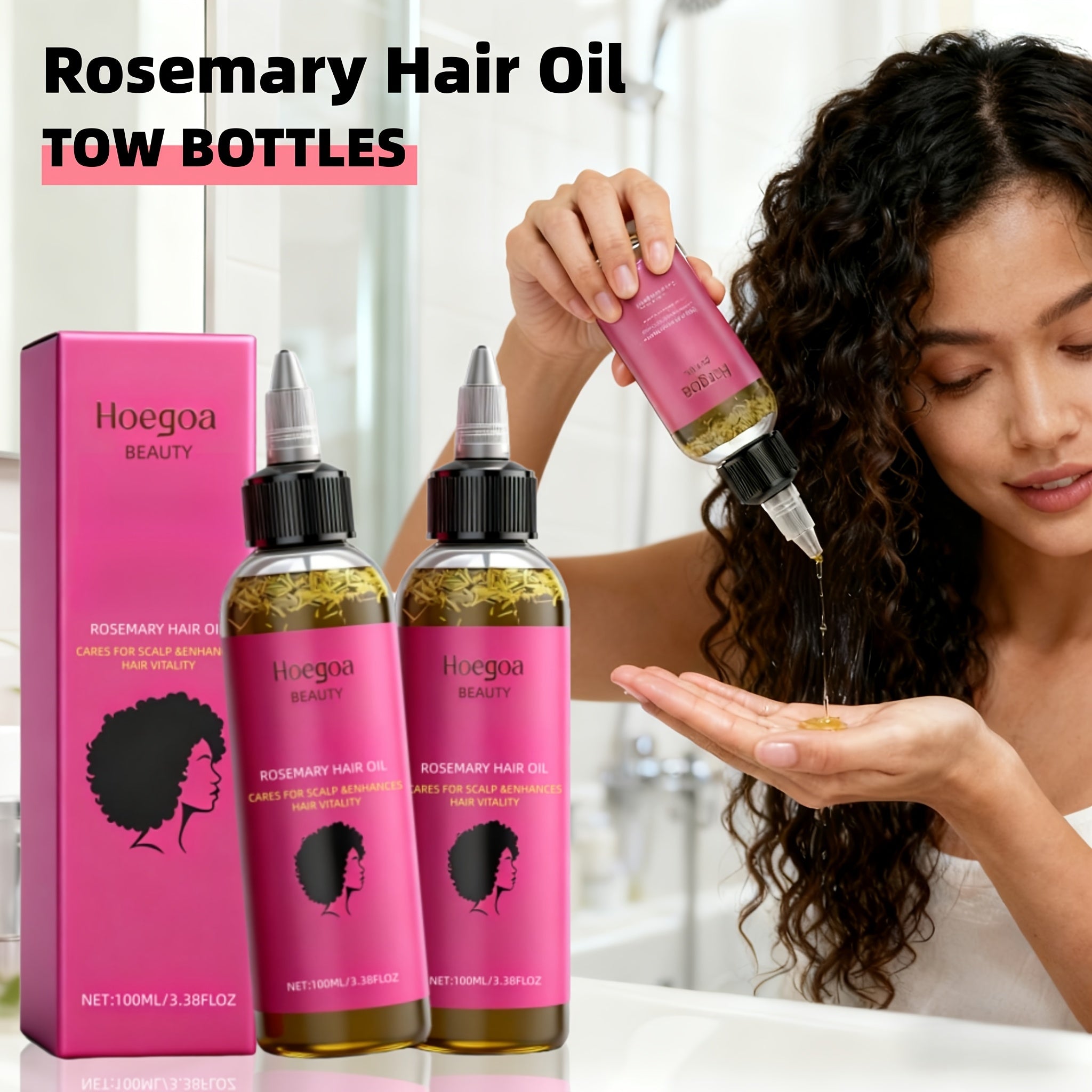 2pcs HOEGOA Rosemary Hair Oil- Natural Rosemary Leaf& Bataana Oil Blend for Hair& Moisturizing, Gentle On Normal Hair, Promotes Healthy Hair, Hair Care, Sleek Bottle Design, Natural Ingredients, Valentines Day Gifts
