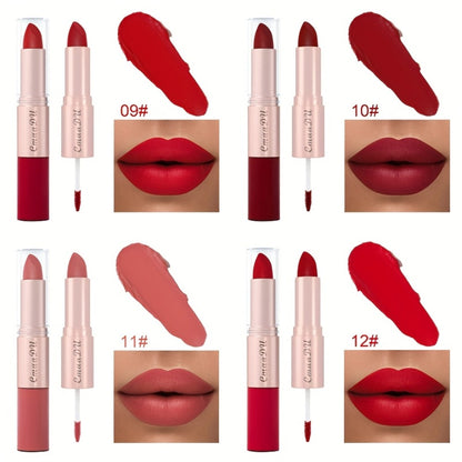 Matte Lipstick Set 4pcs - 2-in-1 Matte Lipstick & Lip Gloss Combo, Long-Lasting Comfortable Wear, Easy to Apply Velvety Lip Color, Perfect Valentine's Day Gift Set for Women