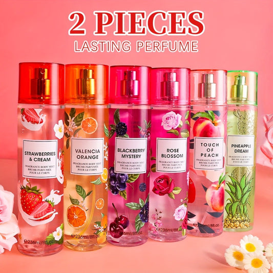2pcs Body & Hair Fragrance Mist for Women | Long-Lasting Perfume Spray, Perfect for Dating, Daily Life, Parties and Gift Giving, 8 Different Fruity Fragrances - 8 Fl Oz/ Bottle
