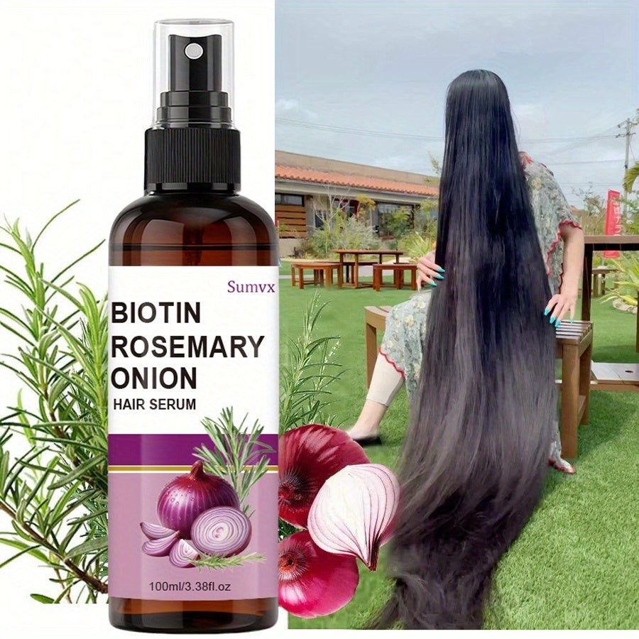Strengthening Hair Serum Spray with Biotin, Rosemary And Onion Oil - for Damaged, Brittle Hair - Breakage And Frizz, Enhances Shine And Scalp Health - for All Hair Types, Hair Serum, Promotes Growing Hair, Detangling Spray, Leave In Hair Conditioner