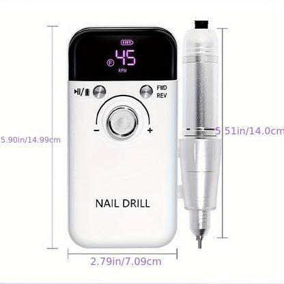 Electric Nail Drill Machine 45000RPM Rechargeable with LCD Display Professional Manicure Pedicure Tool for Acrylic Gel Nails Cuticle Removal Nail Polisher Home Salon Use Pink White