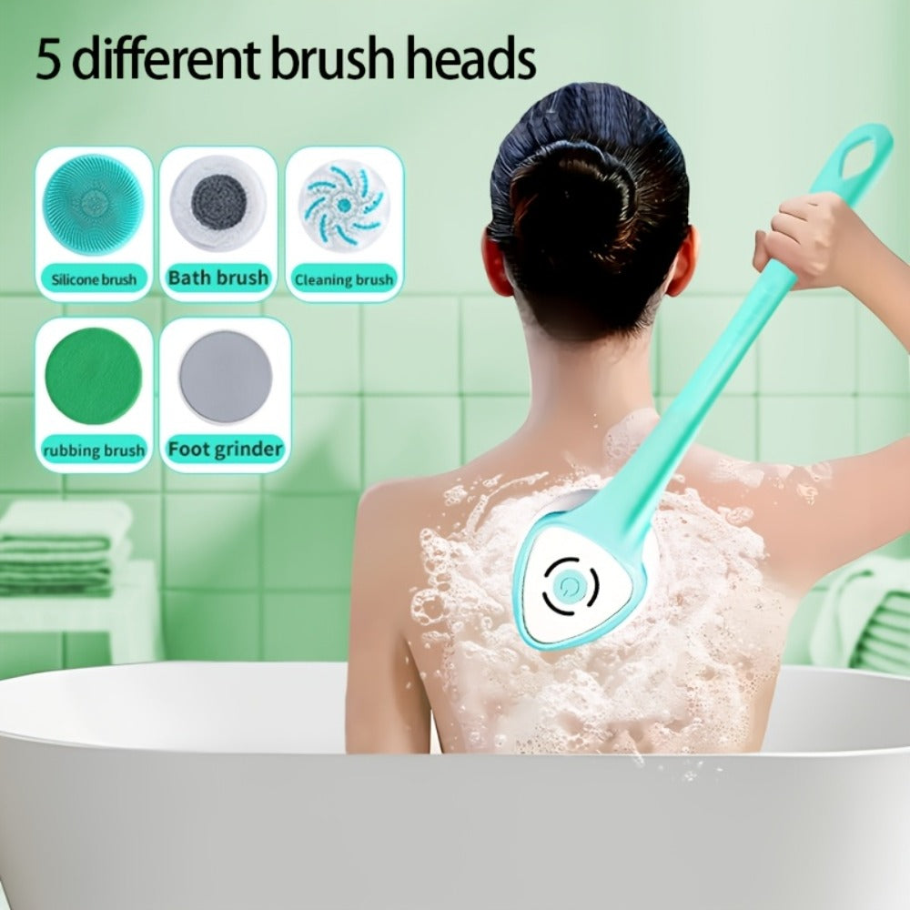 6-in-1 Rechargeable Electric Shower Brush Set for Full Body Cleansing And Vibrating Back Scrubber- Removable Long Handle And Exfoliating Brush- Rotating Shower Facial Brush Head- for Deep Cleansing And Exfoliation- Gift for Girlfriends