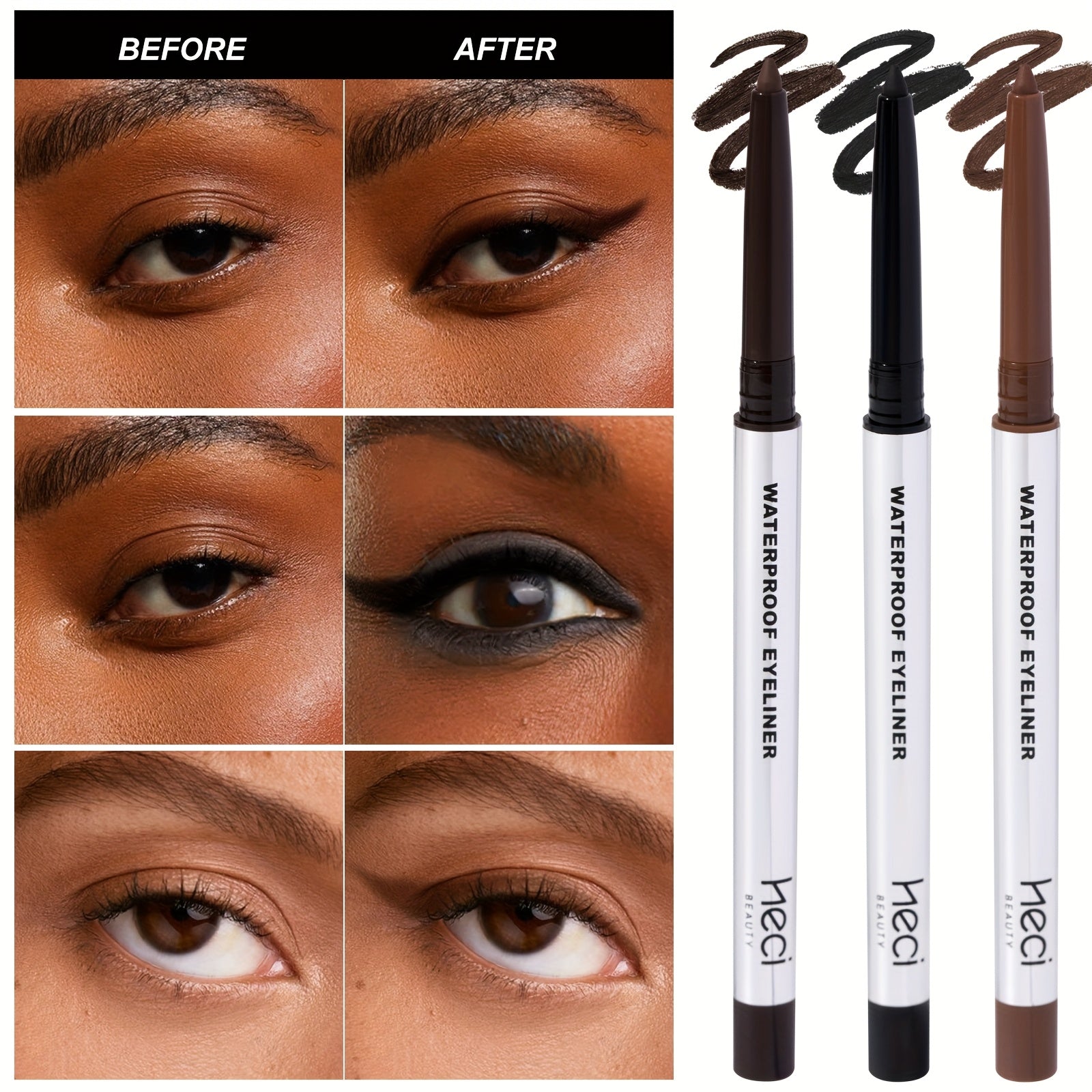 3pcs/set Waterproof Eyeliner Gel Pen for Sensitive Eyes, Suitable for Mature Skin, Long-Lasting, Quick-dry, Smudge-Proof, Matte Gel Cream Formula, Easy Control & Beginner Friendly Eyeliner Pencil, Matte Creamy Texture for Precision Eye Makeup