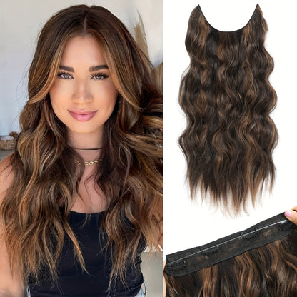 Invisible Wire Hair Extensions 22 Inch — Fish Line Transparent Headband 4 Clips, Long Wavy Hairpiece for Women Thin Fine Hair, 7 Colors 1B 613 Ombre, No Glue No Heat Damage Free