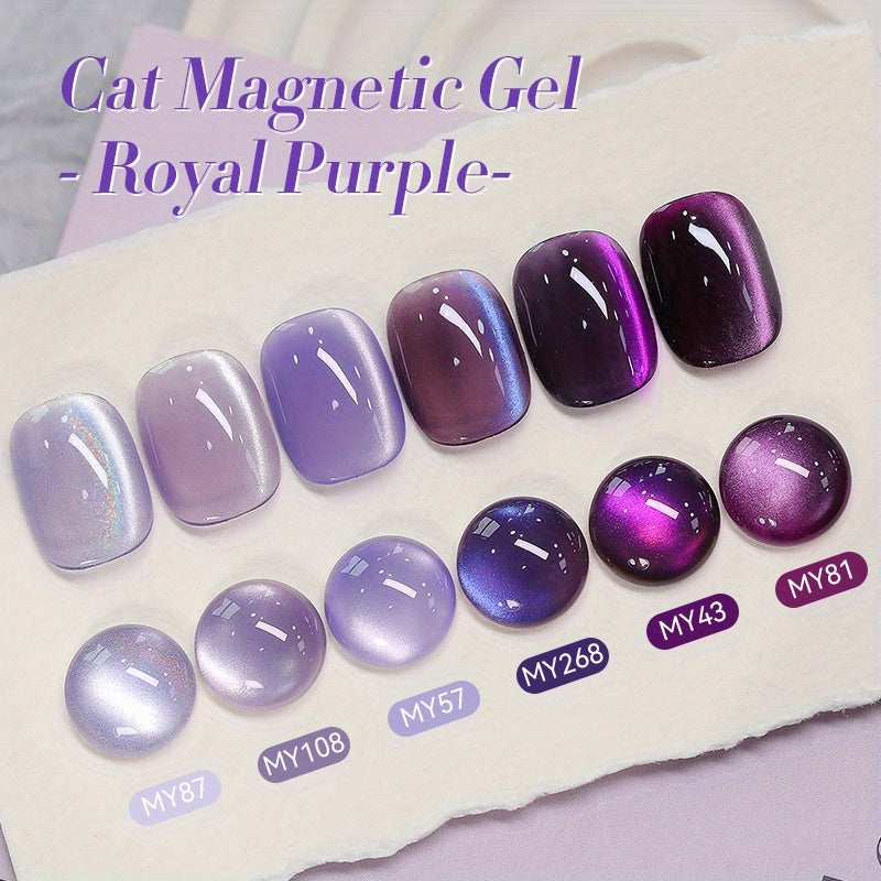BORN PRETTY 6pcs 0.34oz Purple Cat Magnetic Gel Nail Polish Set Ultra-Bright Cat Magnetic Gel Nail Polish 6-Color Set Long-Lasting Women's Nail Art Tools
