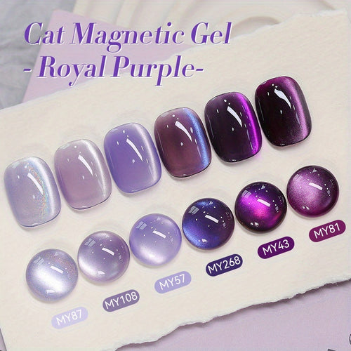 Cat Eye Gel Nail Polish Set 6 Colors Purple - Magnetic Soak Off UV LED Gel Polish 10ml Each with Ultra-Bright Cat Eye Effect - Long Lasting 30 Days Nail Art Gel for Women Salon & Home