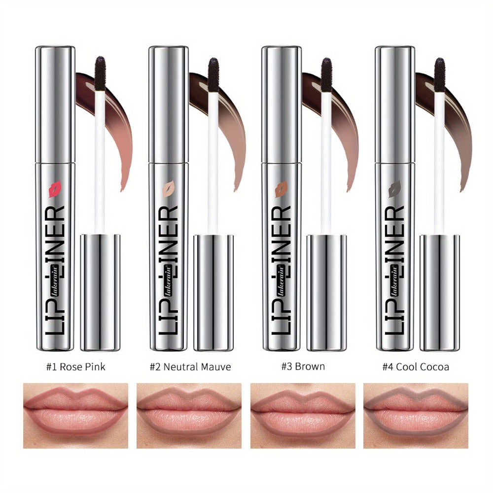 Lip Liner & Lip Stain 2-in-1 Pen Set of 4 — Waterproof Smudge-Proof Matte Lip Tattoo with Natural Acid Formula, Long-Lasting Transfer-Resistant Lip Makeup in 4 Colors
