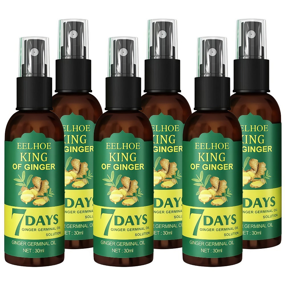 Ginger Hair Oil Spray 6pcs × 30ml — 7-Day Moisturizing Formula for Dry, Frizzy & Curly Hair | Easy Detangling, Nourishing & Skin-Gentle | Enhances Hair Texture for All Hair Types