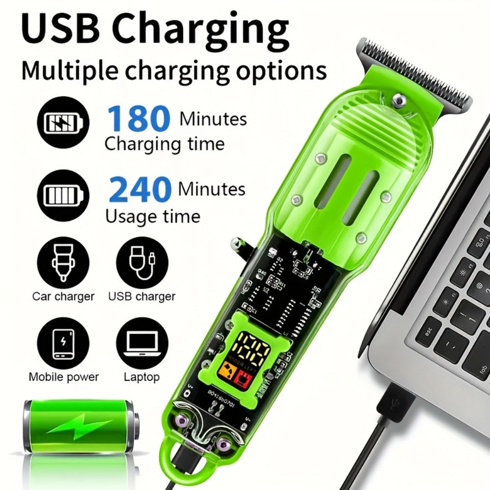 Men' Cordless Hair Clipper & Beard Trimmer with LED Display - USB-C Charging, 4 Attachments Combs (Long Hair Trimmer, Barber-Grade Clipper) - Cordless Shaver Suitable for Home & Travel - Perfect Gift for Men