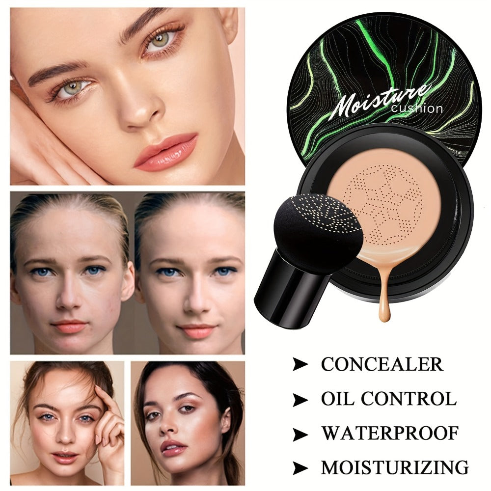 Air Cushion BB Cream 2pcs Mushroom CC Cream Hydrating Waterproof Long Lasting Foundation Pore Invisible Face Makeup - Beige & Light Medium Shades for Women