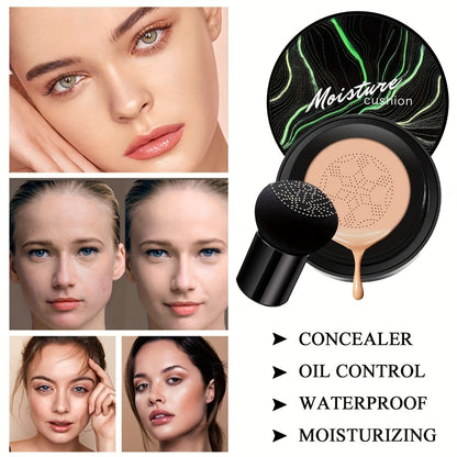 Air Cushion BB Cream 2pcs Mushroom CC Cream Hydrating Waterproof Long Lasting Foundation Pore Invisible Face Makeup - Beige & Light Medium Shades for Women