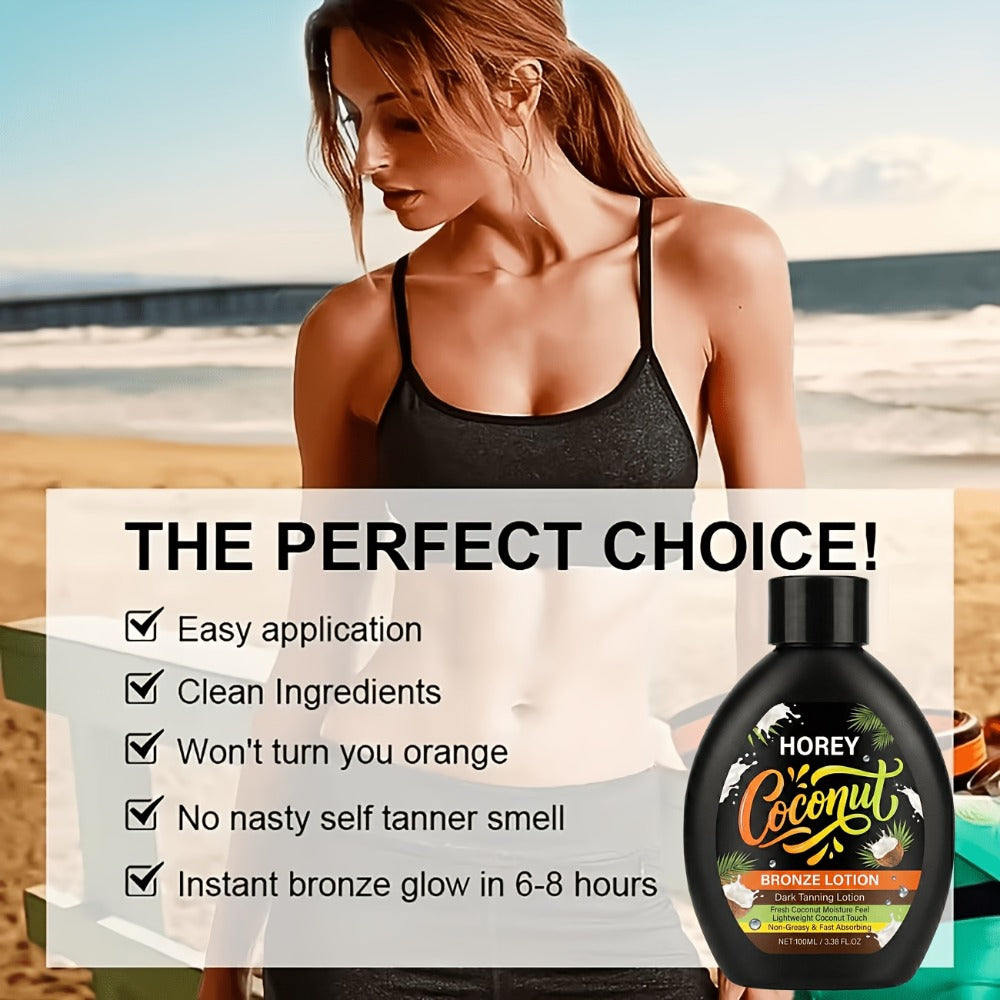Tanning Lotion with Coconut Oil 100ml Self Tanner for Darker Skin Moisturizing Sunless Tanning Body Lotion Natural Glowing Bronze Skin Hydrating Summer Tan Streak-Free Lightweight Formula