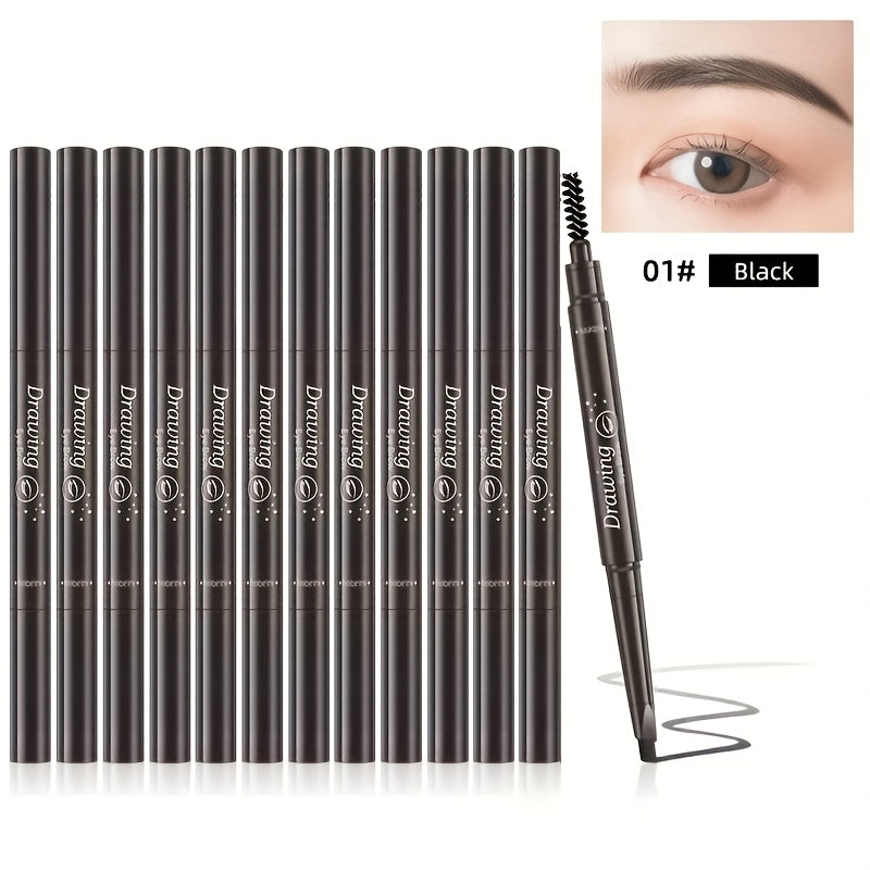 12 pack double ended eyebrow pencil waterproof 5-color natural makeup double ended automatic eyebrow pencil waterproof long effect simple eyebrow pencil and eyebrow brush, perfect gift for Mother's Day