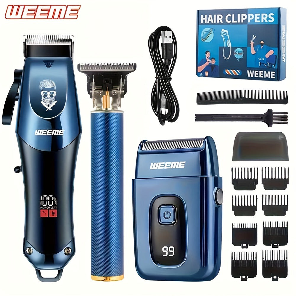 WEEME 1pc/3pcs Men'S Hair Clipper, Golden Hair Clippers LCD Display, USB Rechargeable, Guide Combs, Trimmer And Shaver, With Cleaning Brushes, Gift For Men