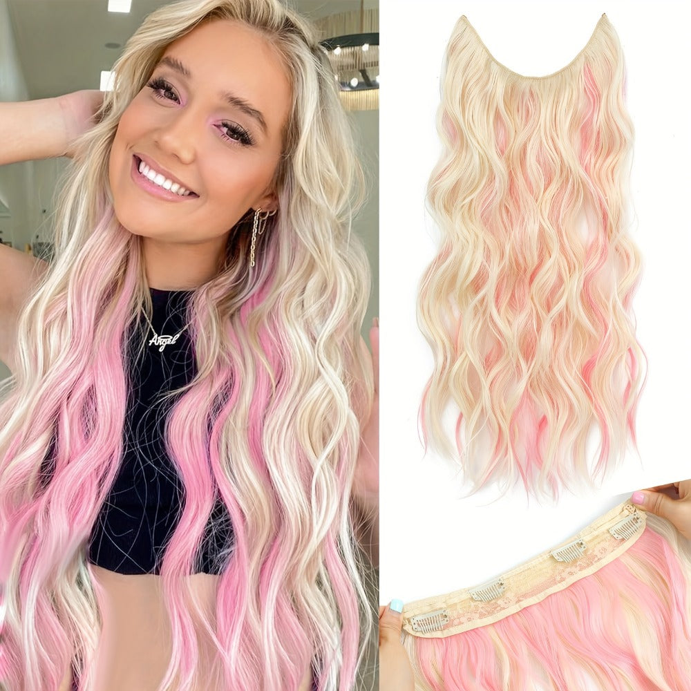 Invisible Wire Hair Extensions 22 Inch — Fish Line Transparent Headband 4 Clips, Long Wavy Hairpiece for Women Thin Fine Hair, 7 Colors 1B 613 Ombre, No Glue No Heat Damage Free