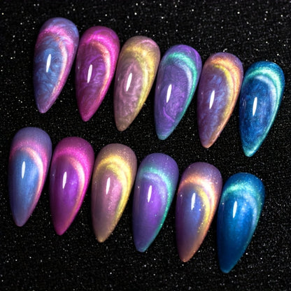 Cat Eye Gel Nail Polish 6Pcs Set Aurora Magnetic 9D Glitter Pearl Shell Effect Semi-Permanent Soak-Off UV LED Gel Varnish Nail Art Kit for Home Salon Manicure Gift for Women