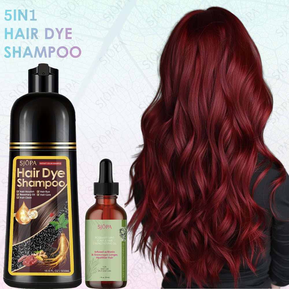 Hair Dye Coloring Shampoo 5-in-1 Upgraded - SJOPA Hibiscus Oil, Squalane & Glycerin, Quick Color & Nourishing, Gentle Skin-Safe, 12 Shades, 16.91oz