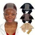 2pcs Glueless Wig Caps Suitable for Lace Front Wigs - Transparent Wide Lace Non-Slip Cap with Grip Band, Brown/Black/Nude Full Coverage Wig Holders for, Compatible for Wig Glue Application (No Glue Required)