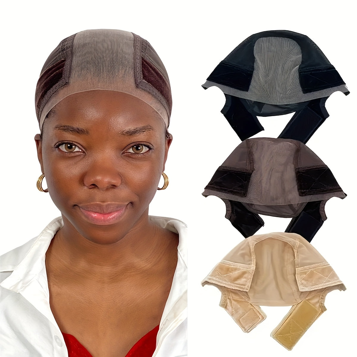 2pcs Glueless Wig Caps Suitable for Lace Front Wigs - Transparent Wide Lace Non-Slip Cap with Grip Band, Brown/Black/Nude Full Coverage Wig Holders for, Compatible for Wig Glue Application (No Glue Required)