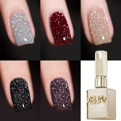 Glitter Gel Nail Polish Set 5 Colors - Broken Stone Sparkling Semi Permanent Soak Off UV LED Nail Gel 0.51oz Each - Long Lasting Glittery Nail Art Polish for Salon & DIY Home Use