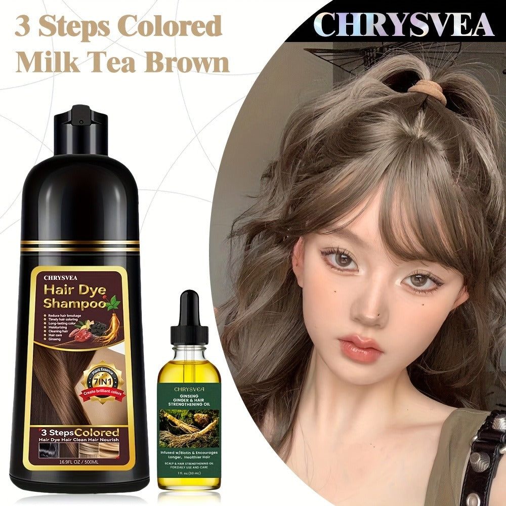 Hair Dye Shampoo & Rosemary Essential Oil Set 7-in-1 — 100% White Hair Coverage, Herbal Formula, Long-Lasting Color, 9 Shades, Unisex, 16.91 oz