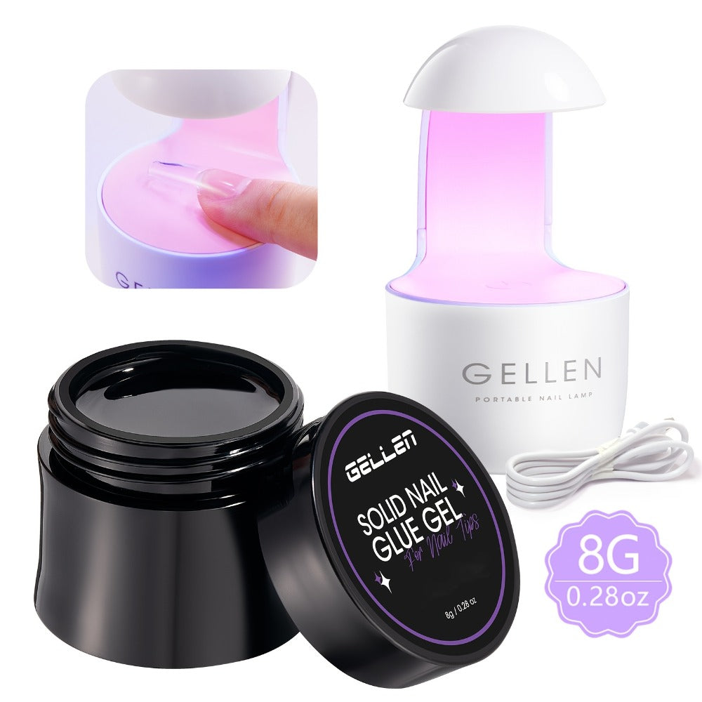 Solid Nail Glue Gel Kit with Mini LED Nail Lamp 8g UV Gel Glue for Acrylic Press On Nails Tips Rhinestones Long-Lasting 28+ Days Salon Home Manicure Gift