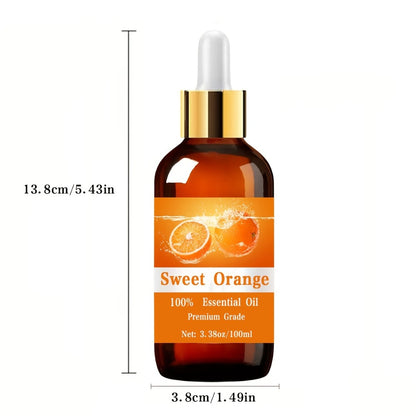 Sweet Orange Essential Oil 100ml — Pure Citrus Aromatherapy Oil for Diffuser, Massage, Hair Care & Skin Moisturizing, Uplifting Scent Gift for Women and Men