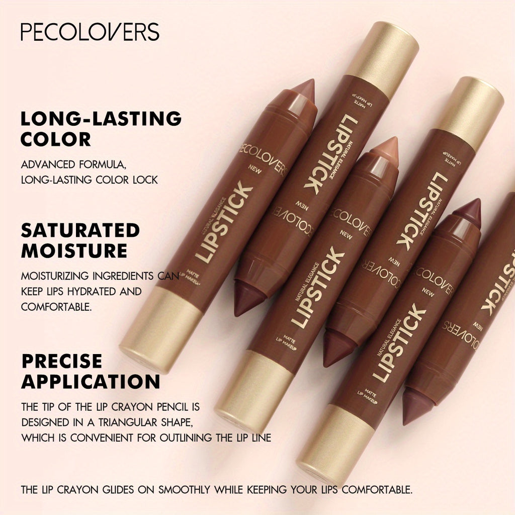 6pcs Matte Lip Liner in Brown Tube, Long-lasting, Smooth Contouring, Non-smearing, Used to Outline and Fill Lips, Various Shades